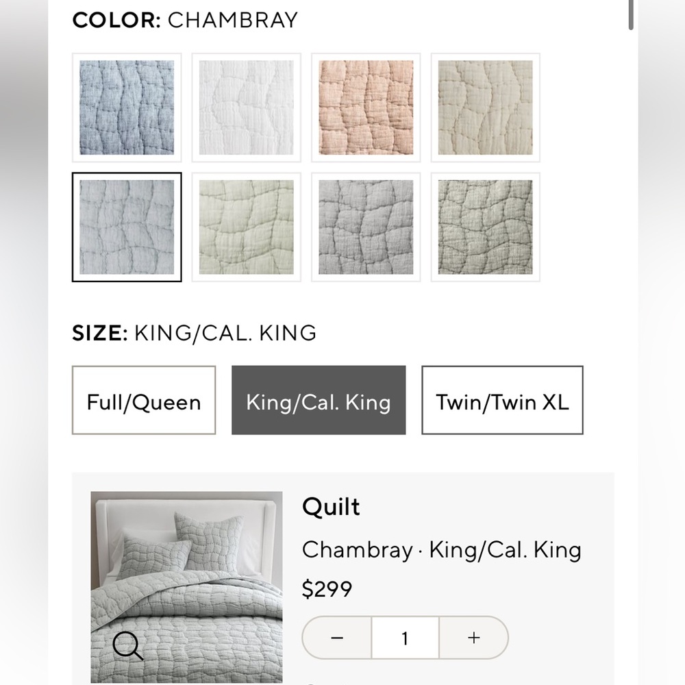 Pottery barn Cloud Quilt King/Cal Quilt only